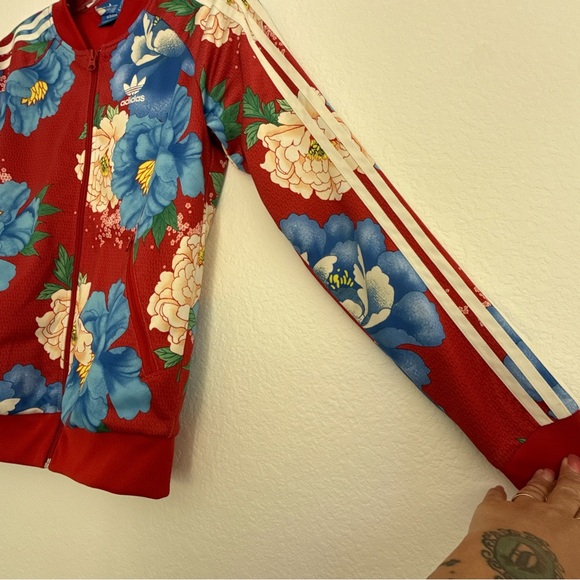Adidas Red and Blue Floral Print Jacket Size XS - Picture 6 of 15